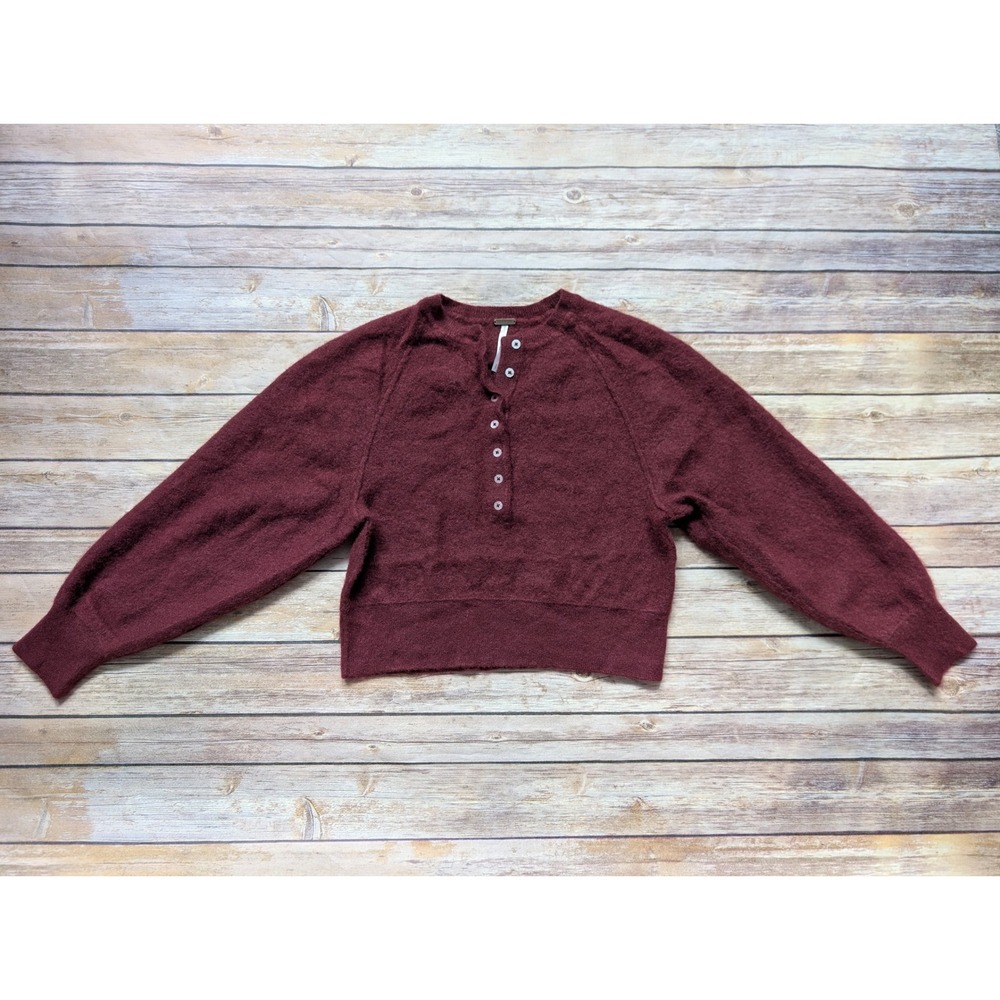 Free People Porta Cashmere Henley Sweater Women S Burgundy Cropped